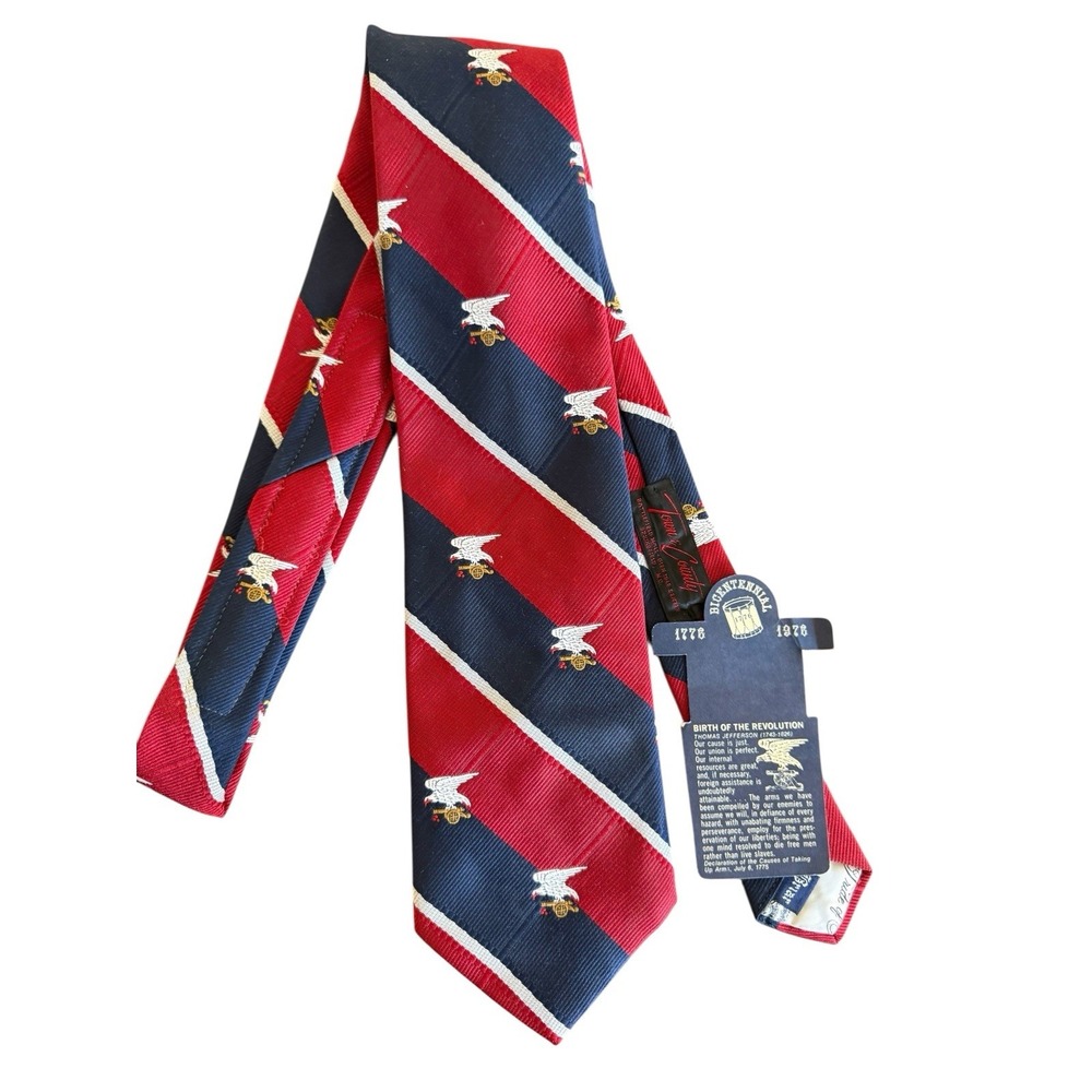 Vintage 1976 Bicentennial Patriotic Necktie NWT Briar Eagle Cannon Americana USA